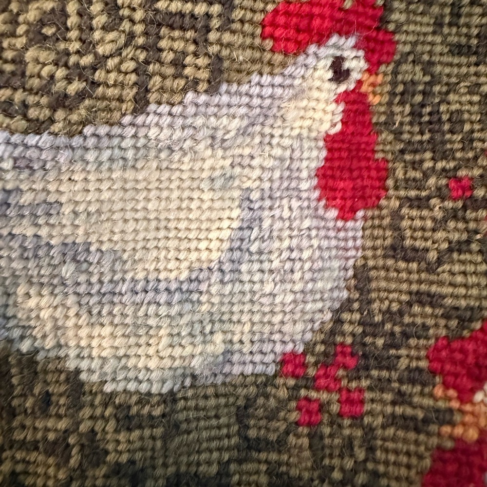 Homemade needlepoint red Chicken Embroidered pillow sham cover. - Picture 4 of 7